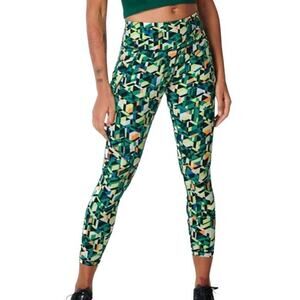 Sweaty Betty NWT Power 7/8 Workout Legging Green Geo Maze Size XS Side Pockets